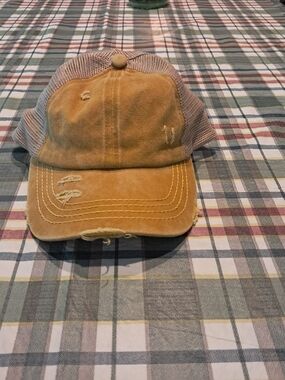 Distressed Mustard Yellow Mesh Back Baseball Cap